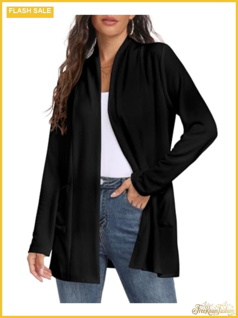 Womens Lightweight Open Front Cardigan with Pockets Long Sleeve
